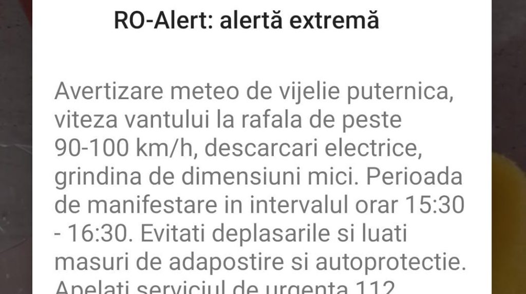 Bihor sub COD ROSU de vijelii si descarcari electrice Mesaj Ro Alert emis